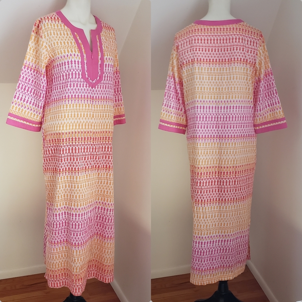 Charter Club Intimates Multicolor 3/4 Sleeve Split V-Neck 1/2 Zip Long Caftan XS - Picture 3 of 16